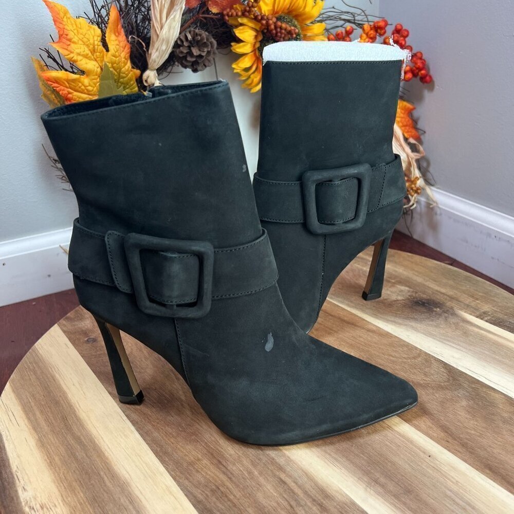 Cecelia New York PILLAR Black Buckle Ankle Boots Pointed Toe Stiletto Heel 6.5M